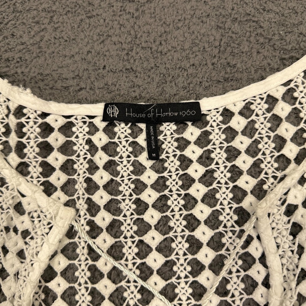 House‎ of Harlow 1960 Shirt Womens Medium Silk Sheer Crochet Tassel Boho Fairy - Picture 2 of 12